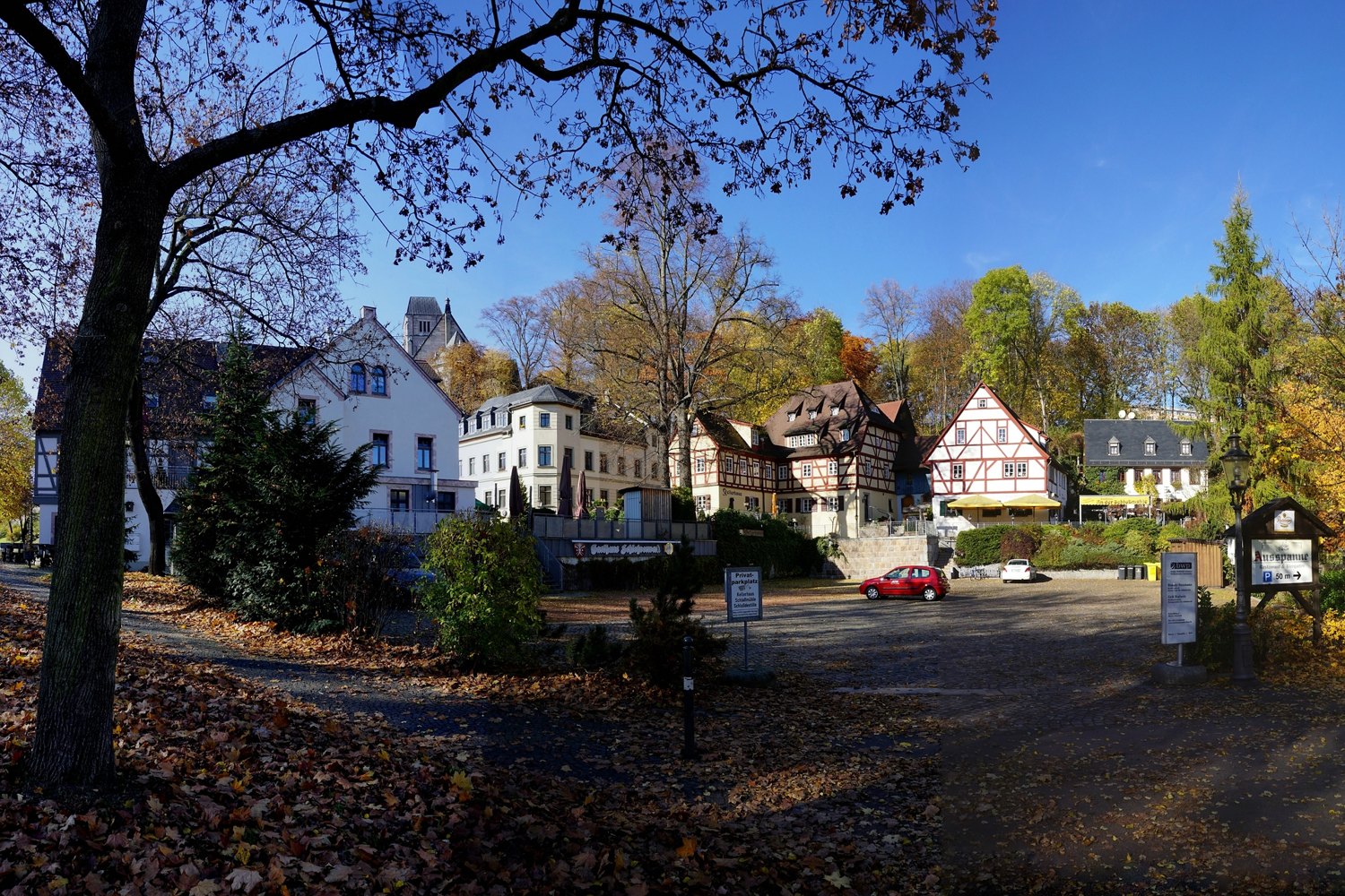 Timber-framed houses at the foot of Schloßberg