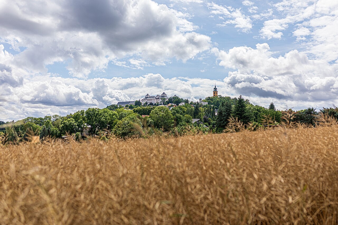 Augustusburg hunting lodge above the surrounding landscape