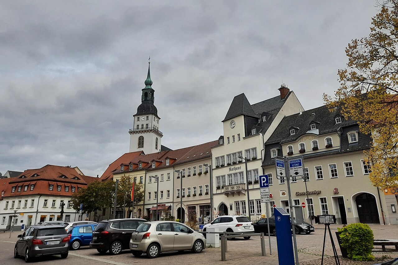 Market square in Frankenberg in Saxony
